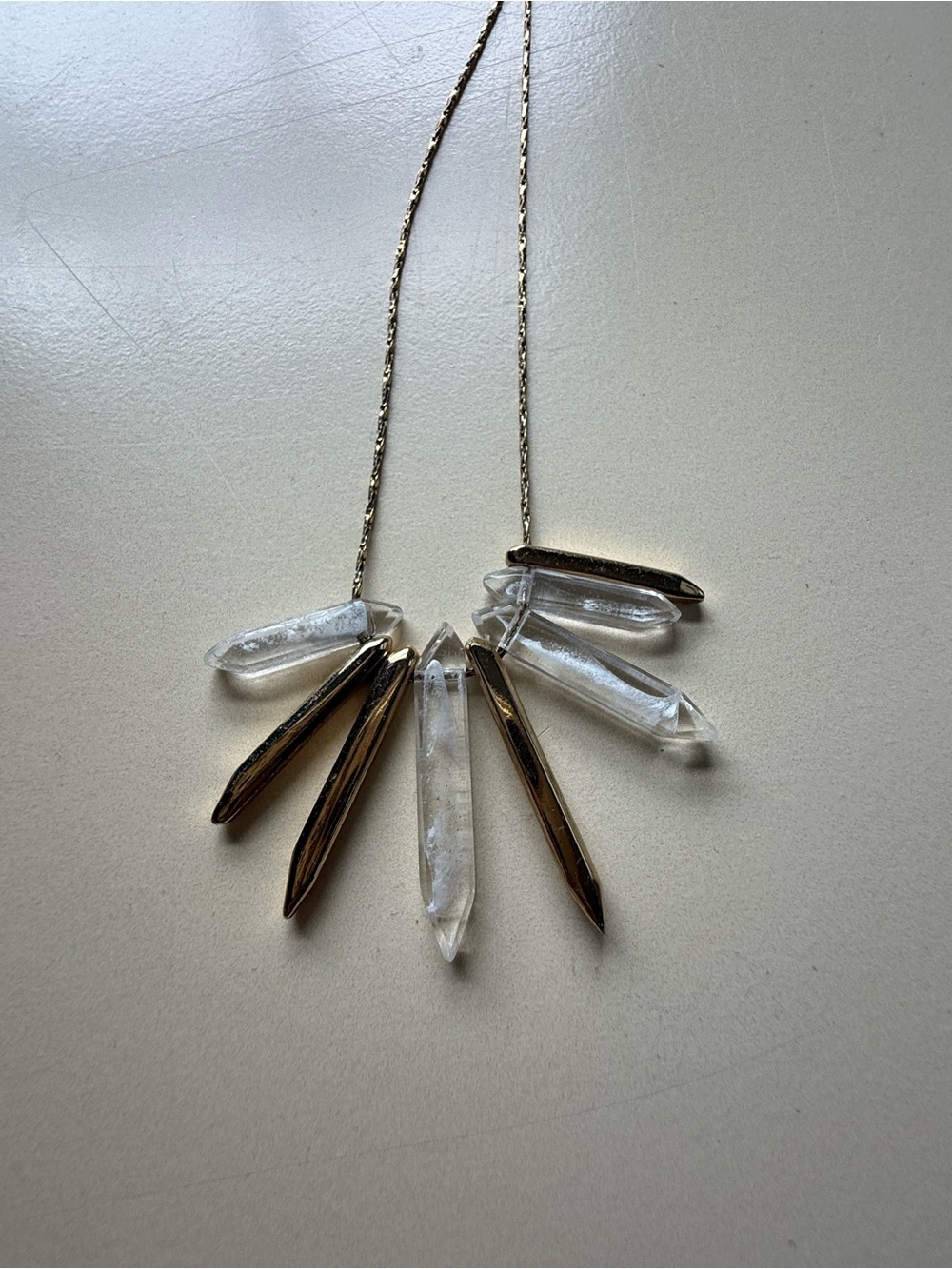Stella & Dot Clear Crystal and Gold Spike Pendant Necklace 14”
